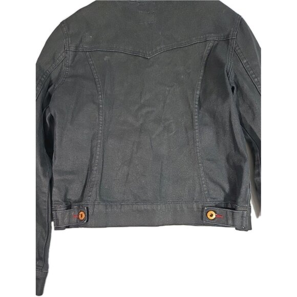 Y2K Parasuco Waxed Denim Dark Wash Contrast Stitch Cropped Jacket Sz M - Picture 6 of 6